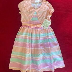 SOLD ✅ NWT Bonnie Jean Girl's Sleeveless Striped Multicolor Dress w/ Cardigan 6X